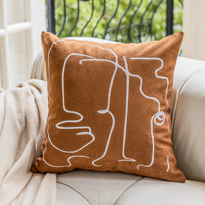 Decorbites™ Geometrisches Stickerei-Plüsch-Kissenbezug Braun Dekoratives Sofakissen-Hülle