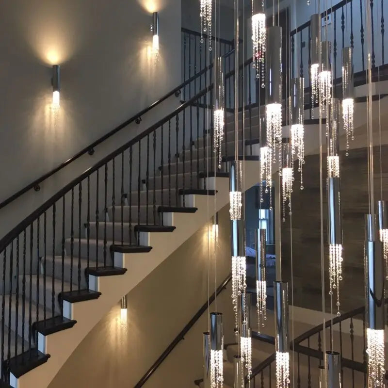 Decorbites™ Große Kristall-LED-Treppenhausleuchter für modernes Wohnzimmer, Halle, Loft