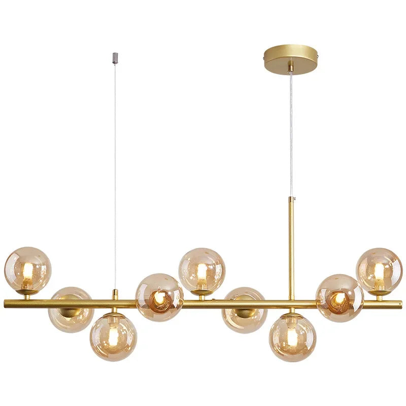 Gold Glass LED Pendant Light 11-Head Cognac