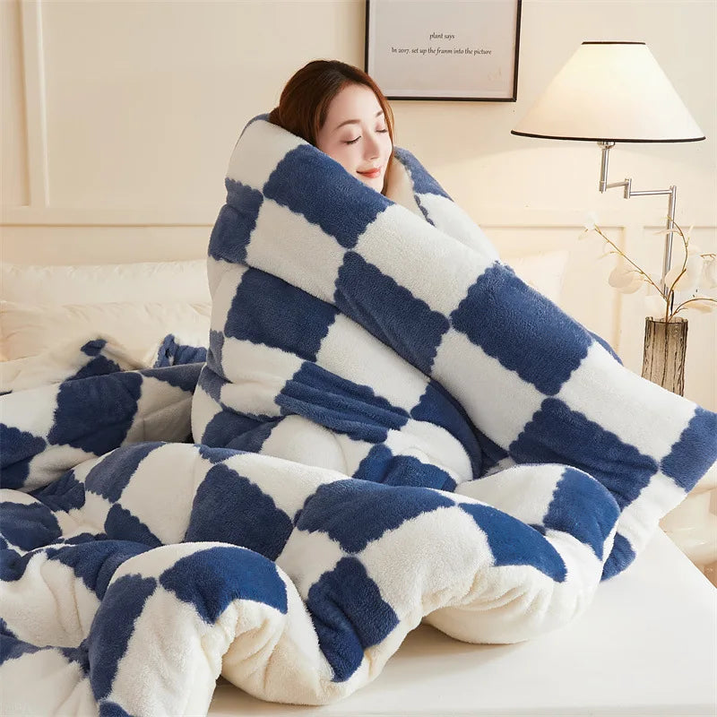 DecorBites™ Cozy Checkerboard Duvet Blanket for Winter Warmth and Comfort