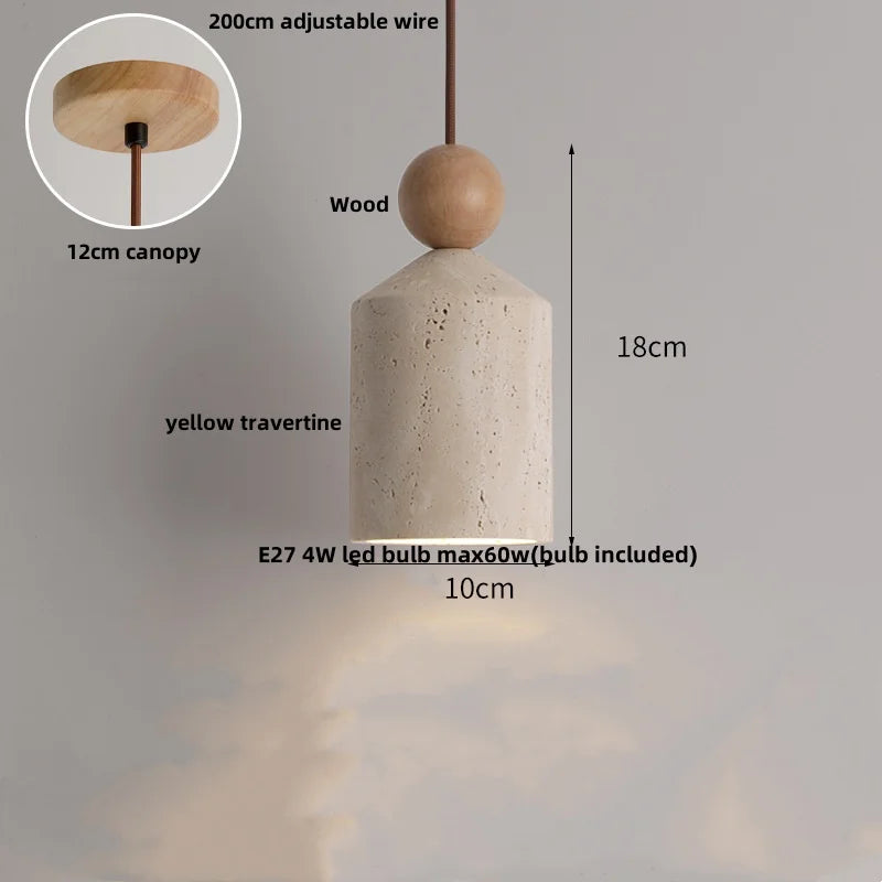 Travertine Globe Pendant Light With White Glass
