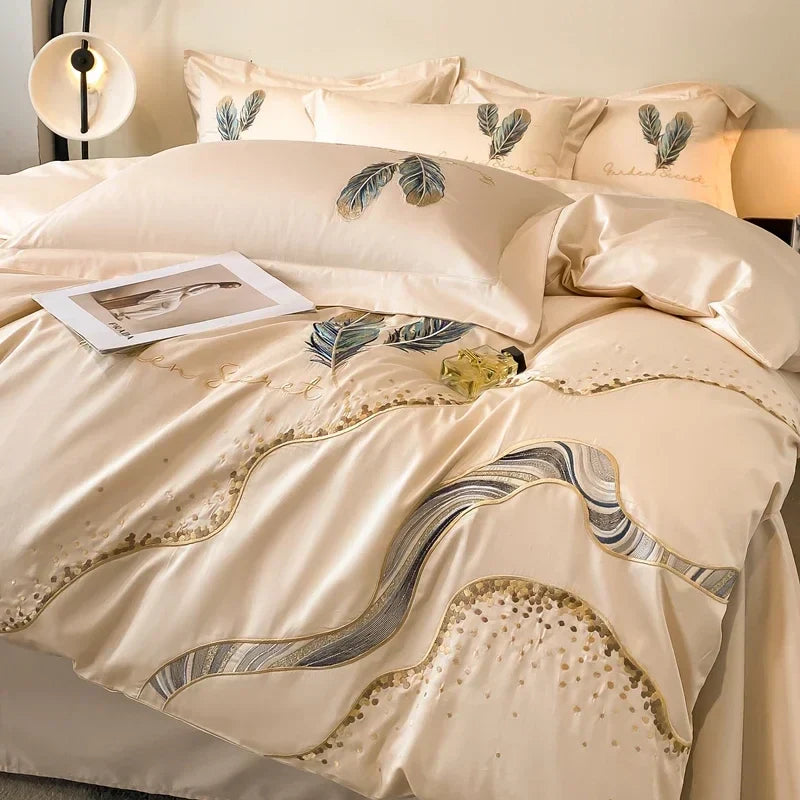 Decorbites™ Baumwollstickerei-Bettwäsche-Set: Full-Queen-King-Größe, Laken, Bettbezug, Kissenbezug