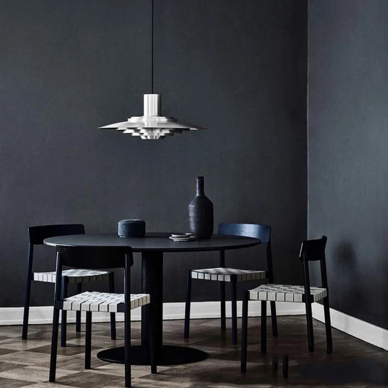 Art Deco White and Silver Aluminum Pendant Light