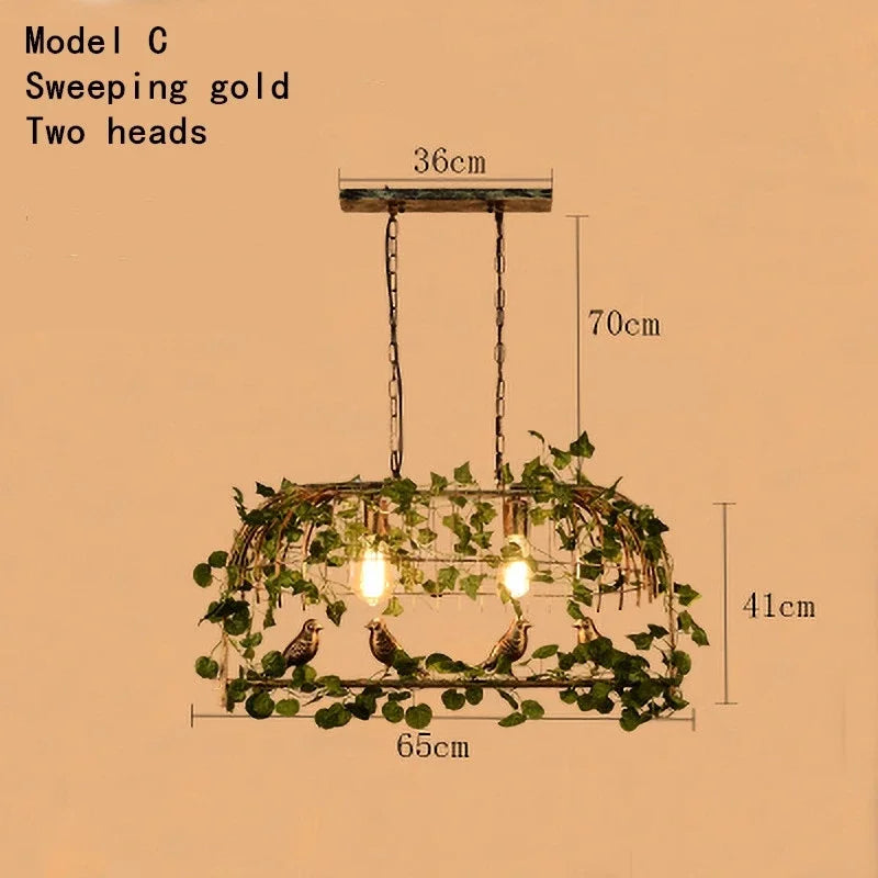 DecorBites™ Green Leaf Bird Cage Chandelier for Dining Table and Garden Decor