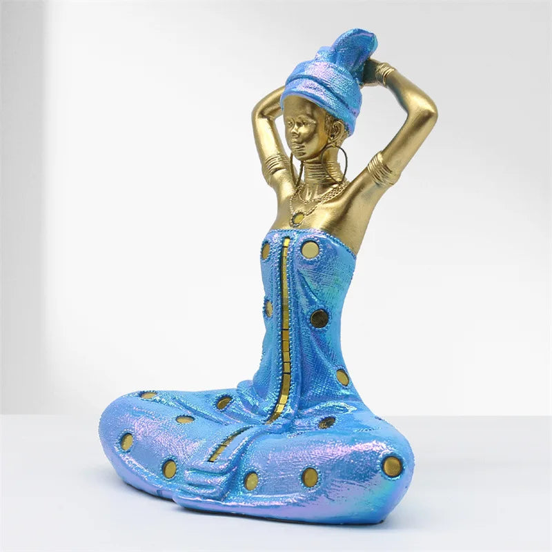 Decorbites™ Goldene Weibliche Statue Afrikanischer Stammessstil Porträt-Skulptur Wohnraumausstattung