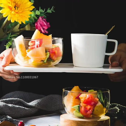 Decorbites™ Glas-Salat-Schüssel-Set - Hochwertiges Borosilikatglas, Lebensmittelaufbewahrung, Lunch-Bento-Box