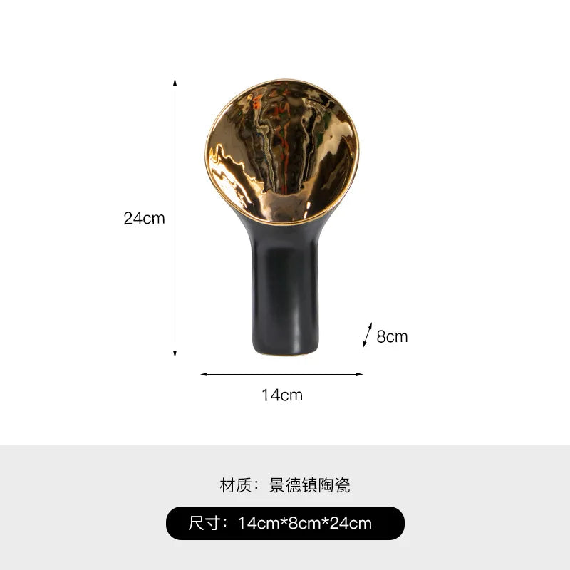 DecorBites™ Golden Trumpet Ceramic Flower Vase Home Decoration Accessories