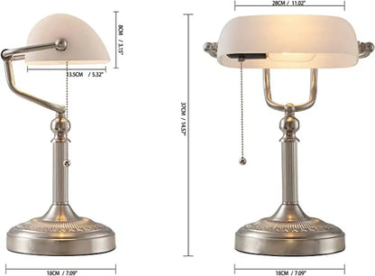 Decorbites™ Glas-Banken-Schreibtischlampe in Grün/Weiß mit Reißverschluss-Schalter für Wohnzimmer und Schlafzimmer