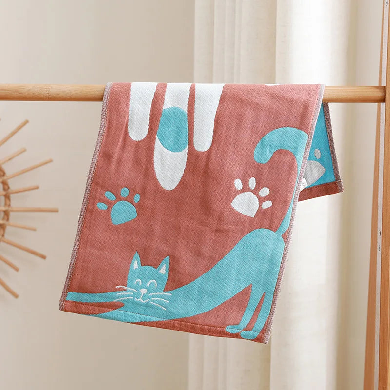 Decorbites™ Kinder-Cartoon-Gesichtstücher - Set aus 3 | Katzen-Motiv | 100% Baumwolle | 25*50cm