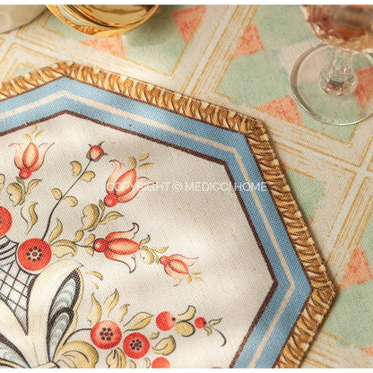 Decorbites™ Barock-Blumen-Fransen-Placemat-Set – Luxuriöse Baumwoll-Leinen-Retro-Sechseck-Tischsets