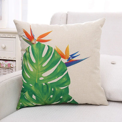 Decorbites™ Grüne Pflanzenblätter Blume Leinen Kissenbezug - Moderner Sofawurfkissenbezug