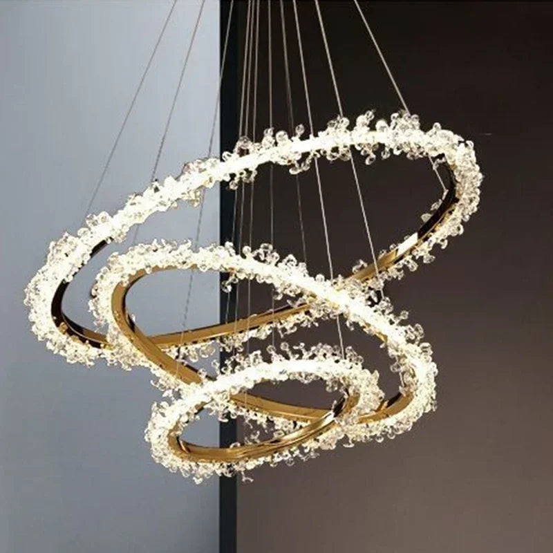 Decorbites™ Golden Round Crystal Chandelier | Nordischer Luxus-LED-Halo-Lüster für das Wohnzimmer