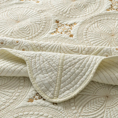 Decorbites™ Goldstickerei Baumwolle Boho-Steppdecke-Set - 3-teilig mit Überzug & Kissenbezug