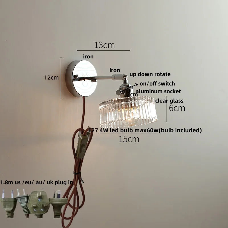 DecorBites™ Crystal Iron LED Wall Light Modern Bedside Lamp Clear Glass Wandlamp