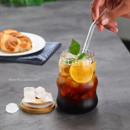 Decorbites™ Glasbecher-Set mit Deckel und Trinkhalm, transparentes Trinkgeschirr für Tee, Saft, Bier oder Milch