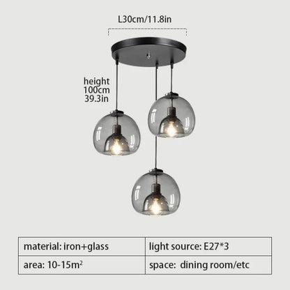 Nordic Smoke Gray Glass Pendant Light Chandelier
