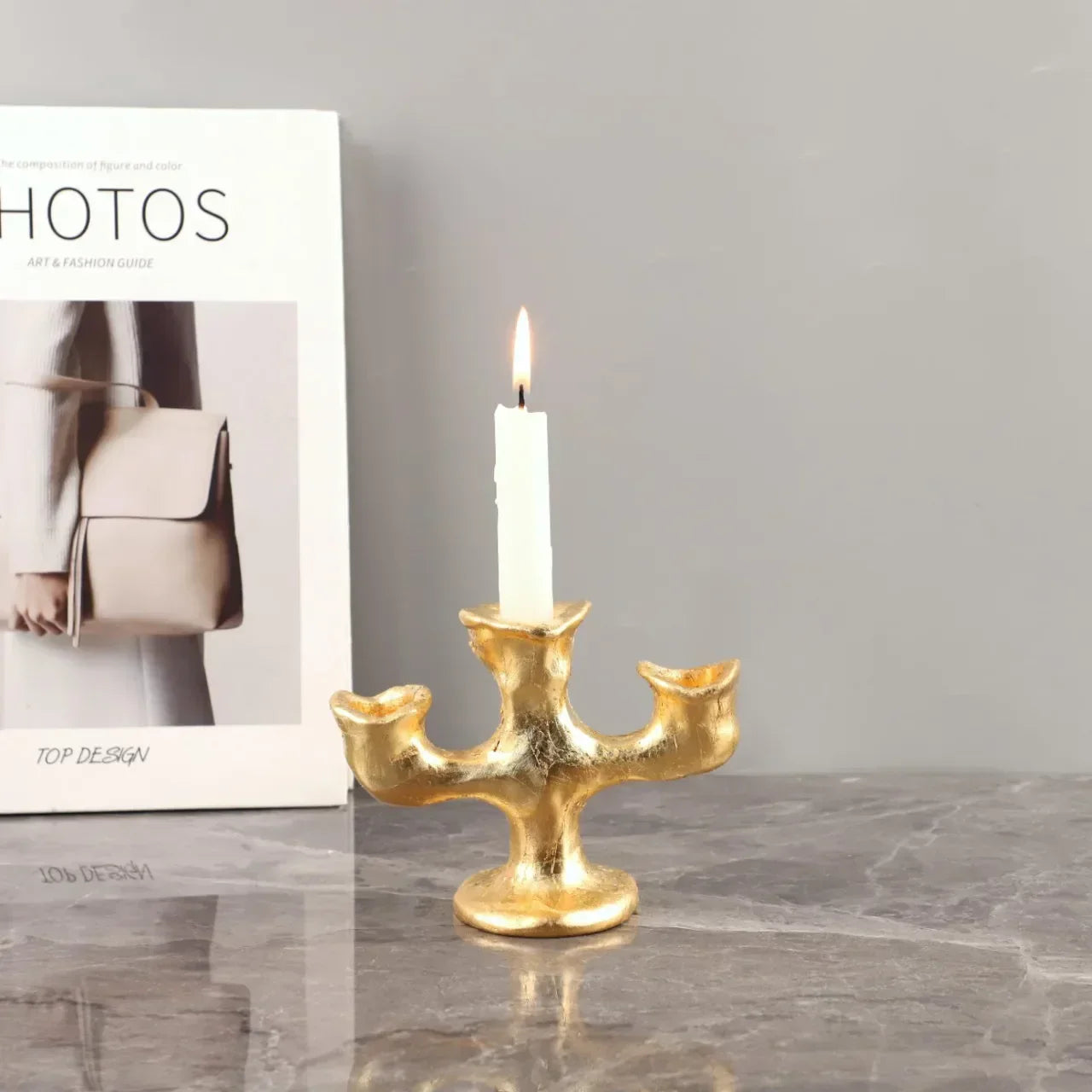 DecorBites™ Gold Resin Candle Holder Trio for Wedding Centerpieces & Home Decor