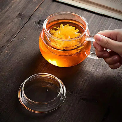 Decorbites™ Glas-Teetasse mit Infuser und Deckel - 350 ml Trinkgefäß für Zuhause und Büro