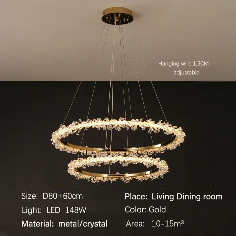 Decorbites™ Golden Round Crystal Chandelier | Nordischer Luxus-LED-Halo-Lüster für das Wohnzimmer