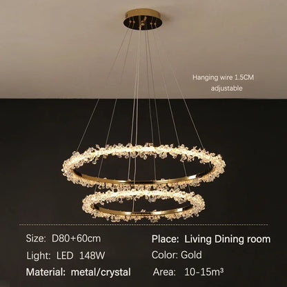 Decorbites™ Golden Round Crystal Chandelier | Nordischer Luxus-LED-Halo-Lüster für das Wohnzimmer