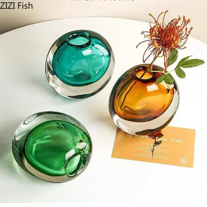 Decorbites™ Elegante 2-Farben-Glasvase mit Kunstblumen für modernes Wohnraumausstattung