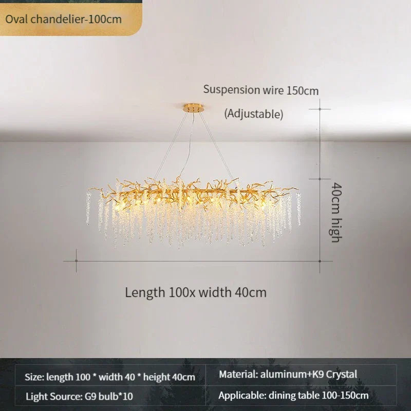 Gold Crystal Branch Chandelier Silver Body D100cm