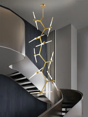 Gold Branch LED Chandelier For Staircase