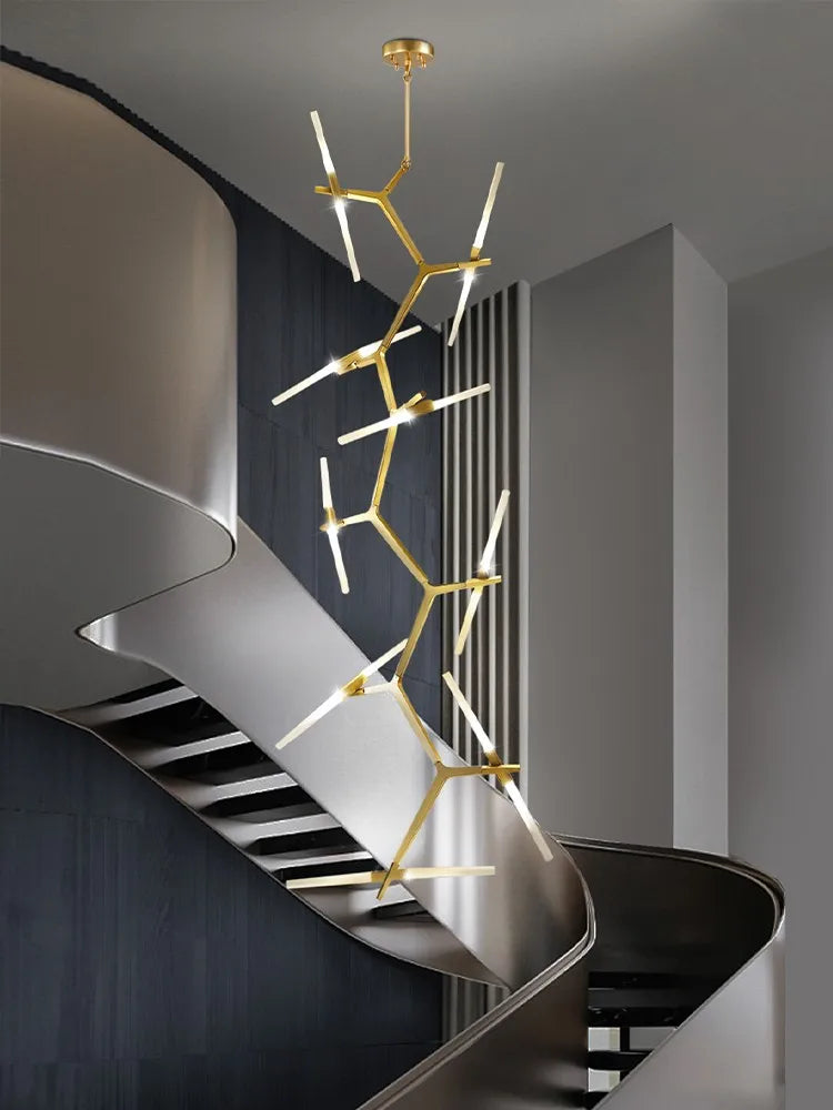 Gold Branch LED Chandelier For Staircase