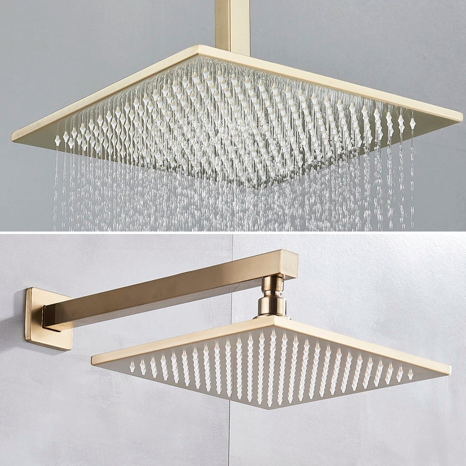 Decorbites™ Gold Thermostatische Regenwald-Duscharmatur-Mischbatterie-Set für das Badezimmer mit Decken- und Wandmontage