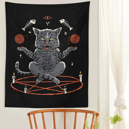 DecorBites™ Cat Coven Tapestry Wall Hanging - Cool Black Witchcraft Decor for Living Room and Bedroom