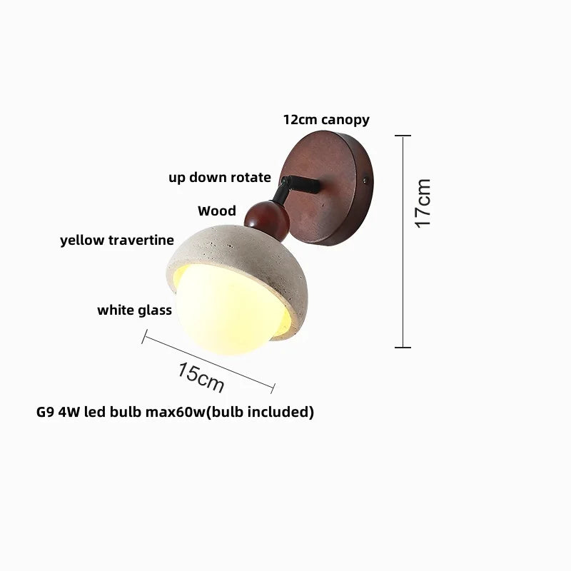 Decorbites™ LED Wandlampe Gelber Travertin-Stein Schlafzimmer Arbeitszimmer Café Holz Basis Treppenlicht