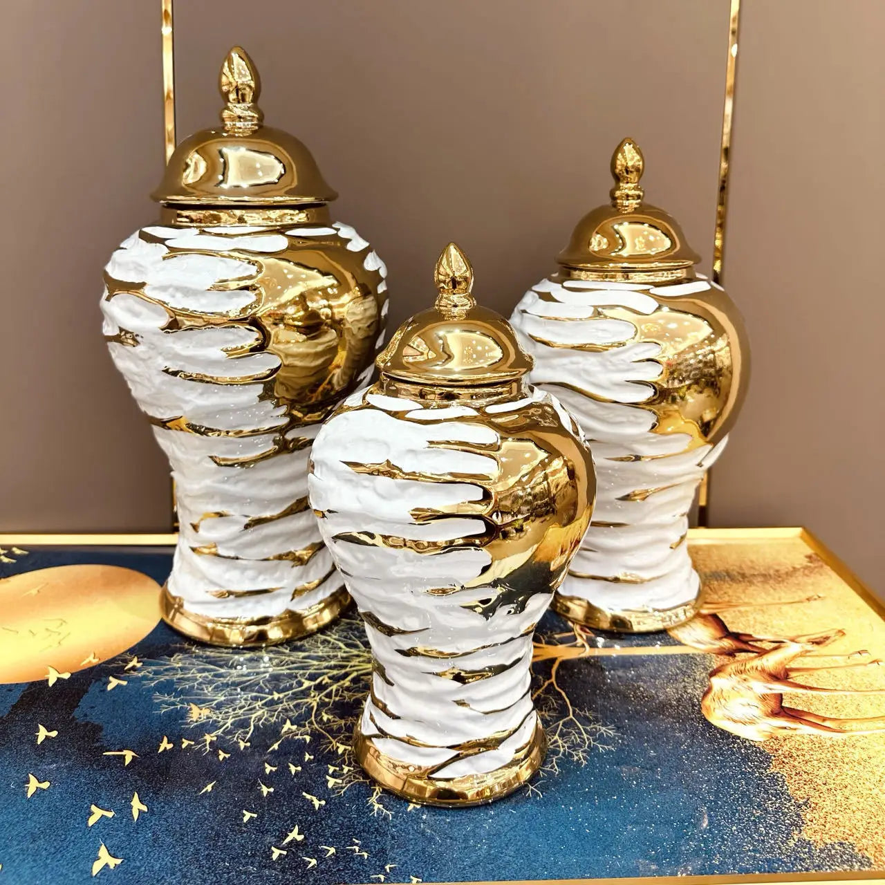 Gold White Ceramic Jar