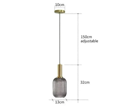 Nordic Ribbed Glass Pendant Light in Green, Grey or Amber