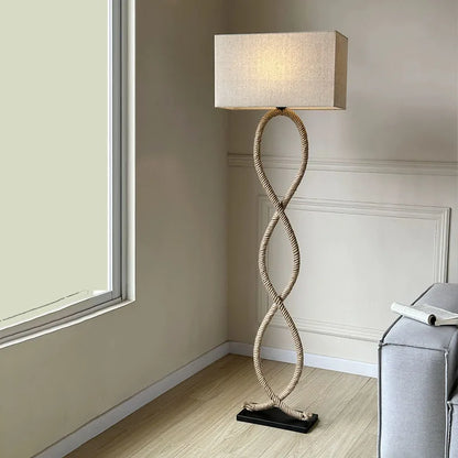 Decorbites™ Hanfseil-Stoffschirm LED Stehlampe im nordischen Retro Wabi-Sabi Stil