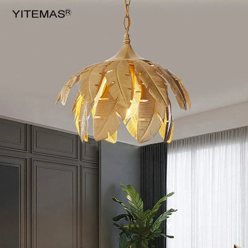 Decorbites™ Goldene Blätter Kronleuchter Kleine Pendelleuchte für Kücheninsel Flur E27 Fassung