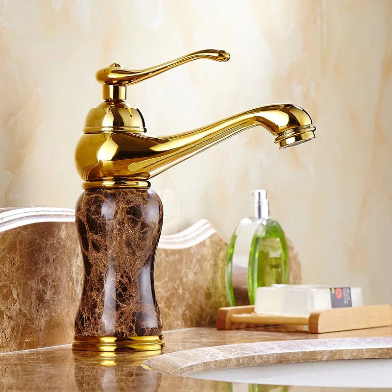 Decorbites™ Golden Marmor Badezimmer Waschtischarmatur Heiß-Kalt-Wasser-Mischer Deckenmontiert Goldener Hahn