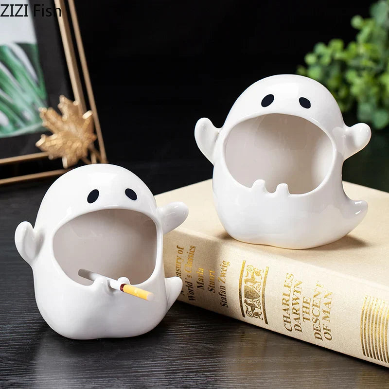 DecorBites™ Ghost Genie Halloween Dolls Porcelain Ashtray Cigar Ceramic Desk Decorations