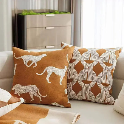 Decorbites™ Geometrisches Jacquard-Kissenbezug - Braun-Kaffee-Farbe Leichtluxuriöse Moderne Dekor-Kissen