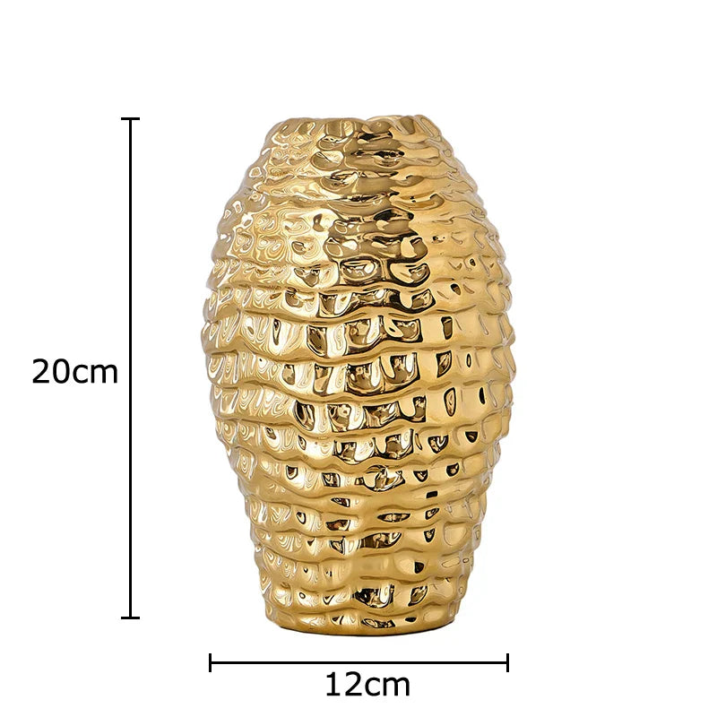 Decorbites™ Golden Falten-Keramik-Vase – Schreibtisch-Dekoration, vergoldete Blumenkübel für ästhetische Raumdekoration