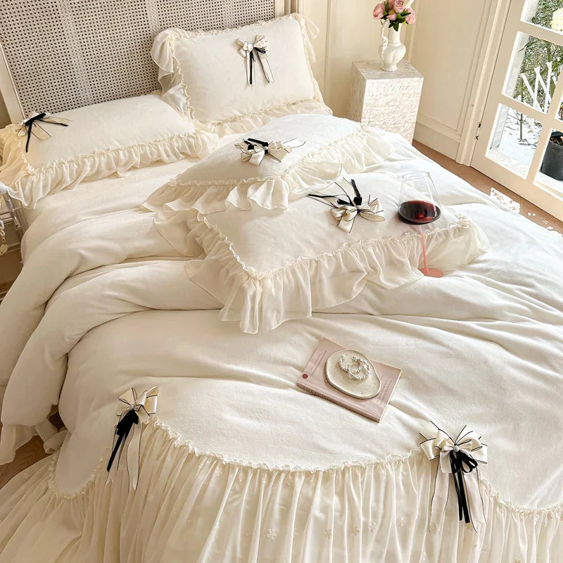 Decorbites™ Spitzen-Volants-Prinzessinnen-Bettwäsche-Set, Samt-Duvet-Cover, Plüsch-Bettlaken, Kissenbezüge