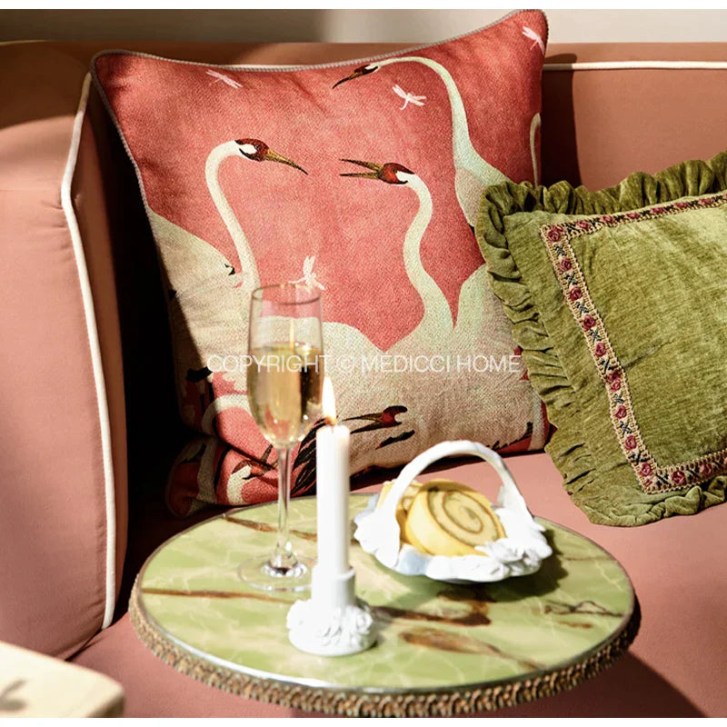 Green Chenille Lumbar Pillow