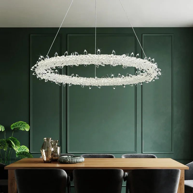 Gold Crystal Pendant Light Art Deco 4-Ring D100cm