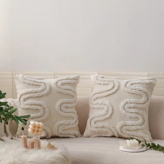 Decorbites™ Geometrische Wellen-Tuftierte Kissenbezüge mit gestickten Troddeln