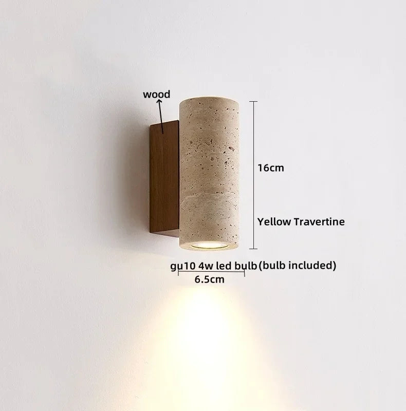 Decorbites™ LED Wandlampe Gelber Travertin-Stein Schlafzimmer Arbeitszimmer Café Holz Basis Treppenlicht