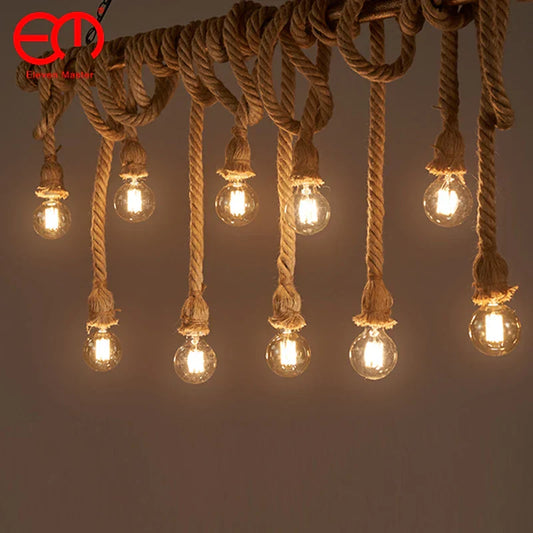 Decorbites™ Hanfseil-Hängeleuchtehalter, Industrieller Loft-Charakter Edison-Lampe
