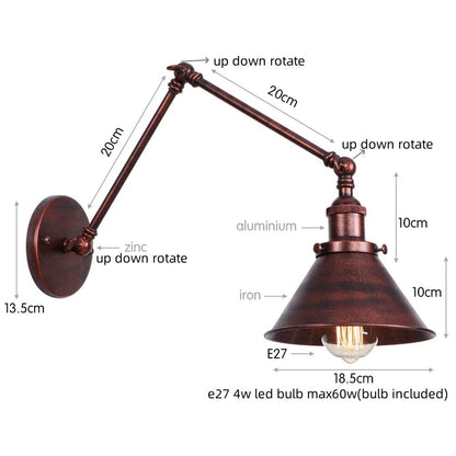Decorbites™ Industrielles Loft-LED-Wandleuchte Schwarz Vintage Schwingarm-Spiegel-Licht