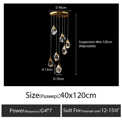 DecorBites™ Diamond Crystal Chandelier Staircase LED Golden Large Living Room Hall Lighting