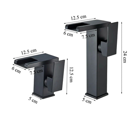 DecorBites™ LED Waterfall Basin Faucet: Black Mixer Tap with Light, Deck Mount Kitchen Sink