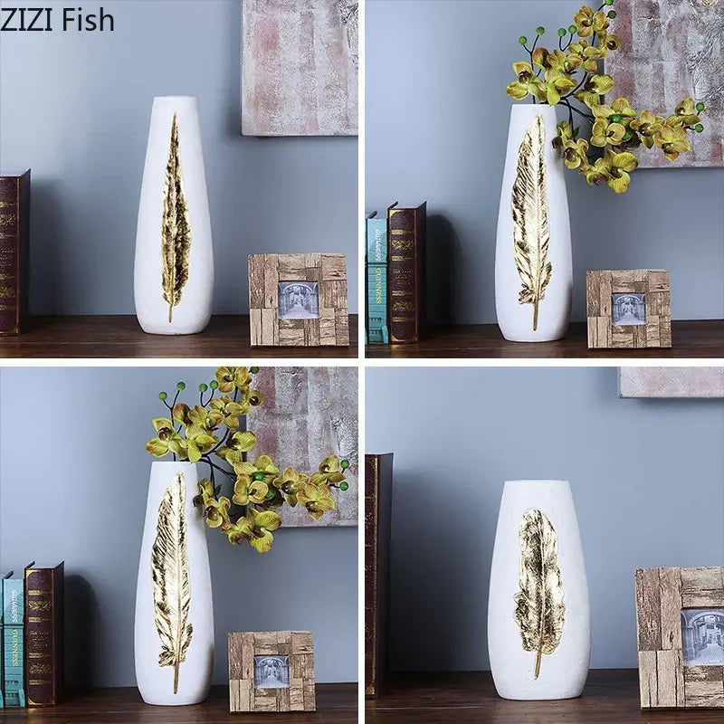 Gold Feather Vase Set