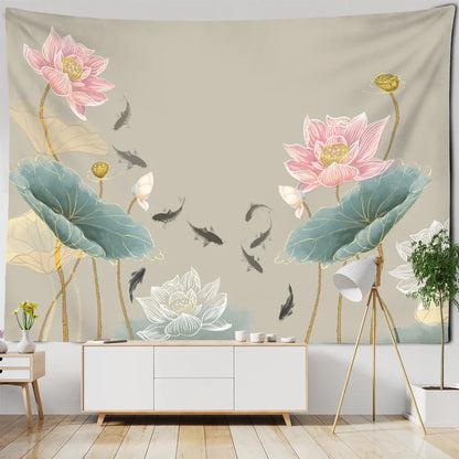 Decorbites™ Koi-Lotus-Tinten-Gobelin-Wandbehang – Bohème-Ästhetik für die Hausdekoration